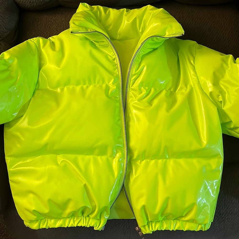 Lime green waist bubble coat/bomber jacket
